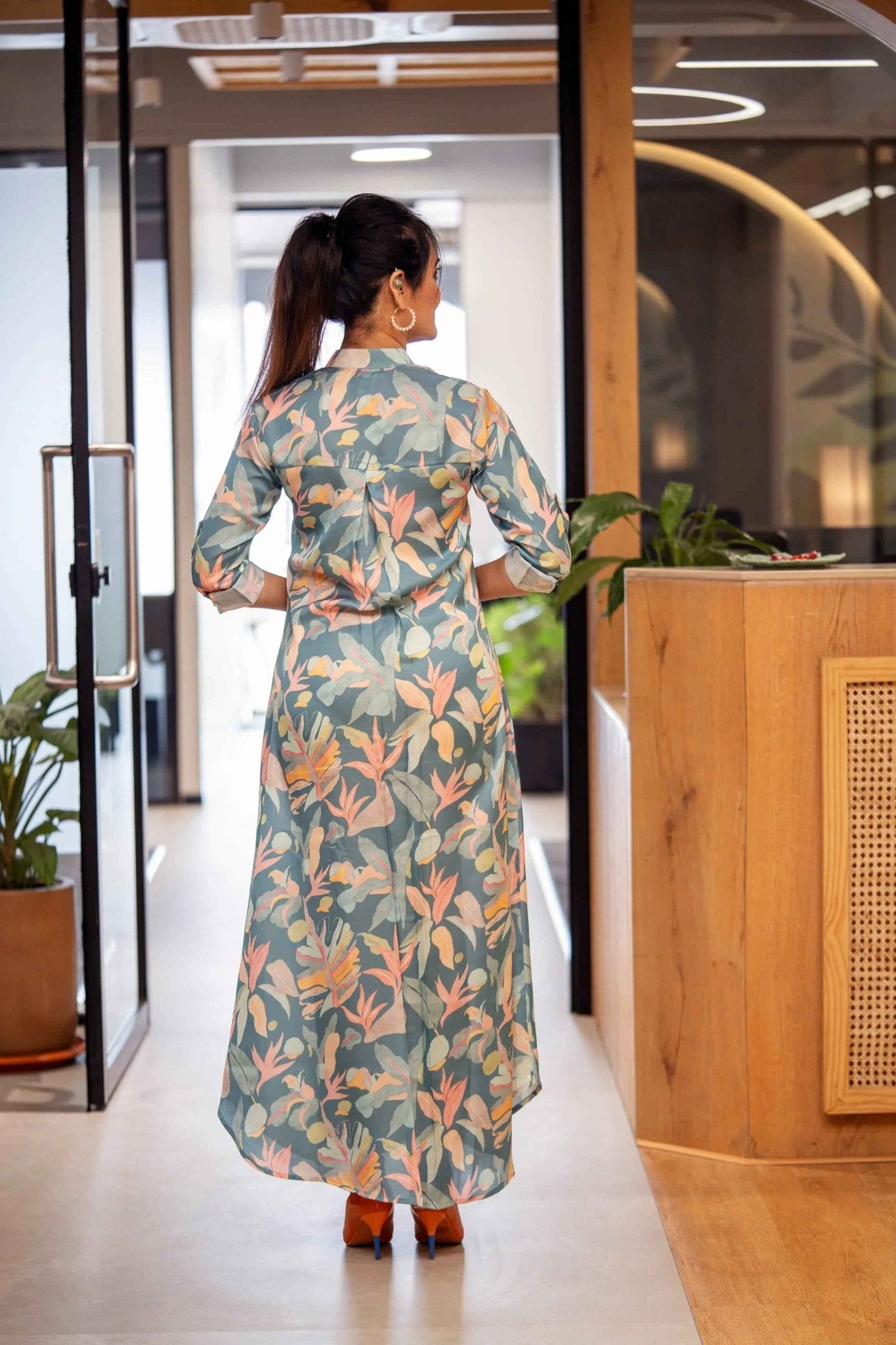 Blue Mirage Shirt Dress – A - Line Grace in Satin